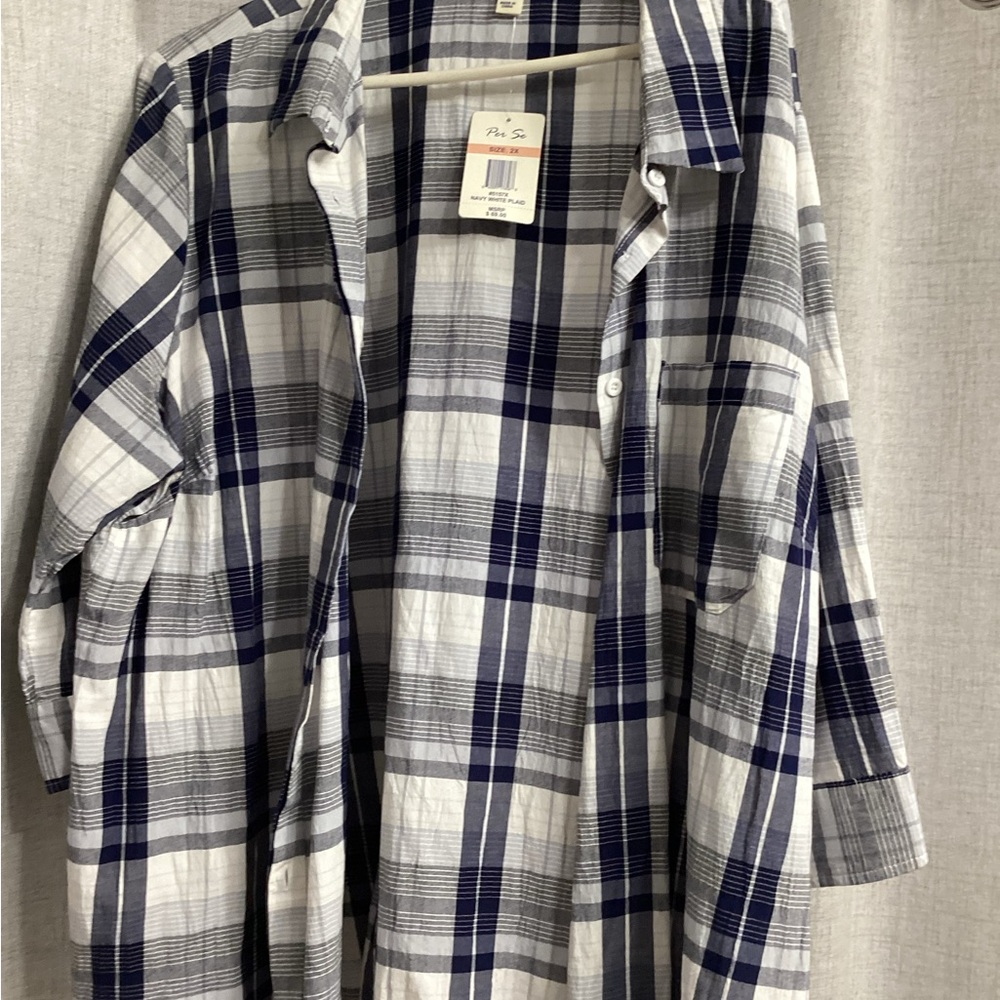 Per Se Blue and White Casual Button Down Shirt - Picture 3 of 9